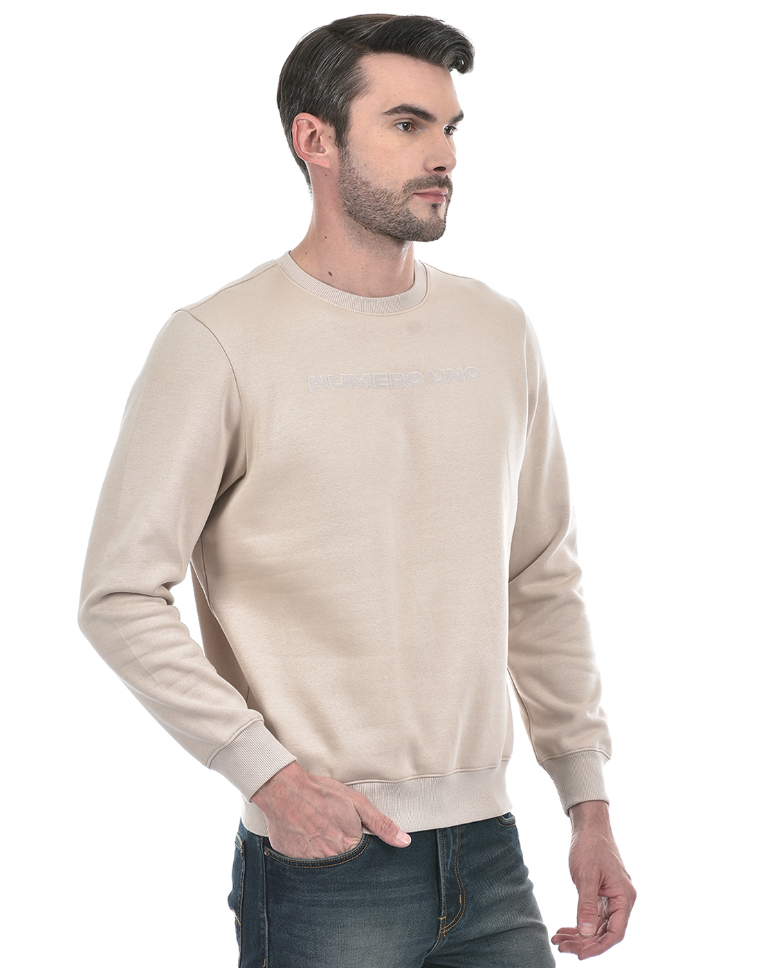 Numero Uno Men Typography Beige Sweat Shirt